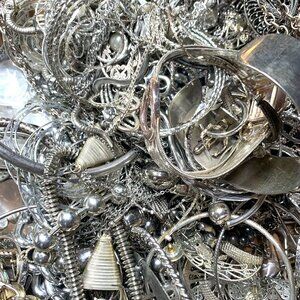 1 lb Bulk Silver & Silver-Tone Jewelry Lot Mixed Styles Untested Wearable Items